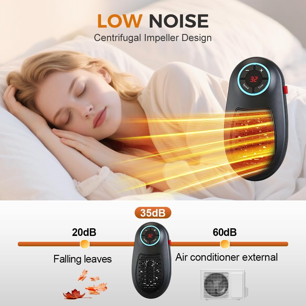 Remote Control Timing Color Lamp Heater, Portable with Adjustable Thermostat and Timer LED Display, Outlet Electric for Bathroom Office Home Indoor