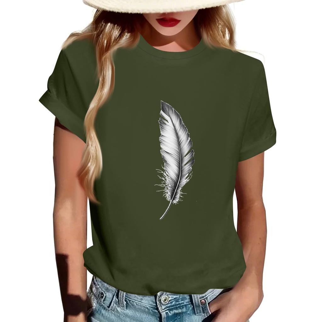 Women's Fashion Casual Printed Short Sleeve Round Neck Pullover Tops