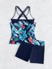2025 European & American Print Tankini Swimsuit: Conservative Two-Piece with Shorts for Women