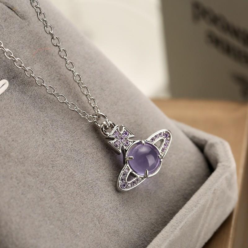 Modern Womens Titanium Steel Necklace With Saturn Charm And Microinlay For Daily Wear