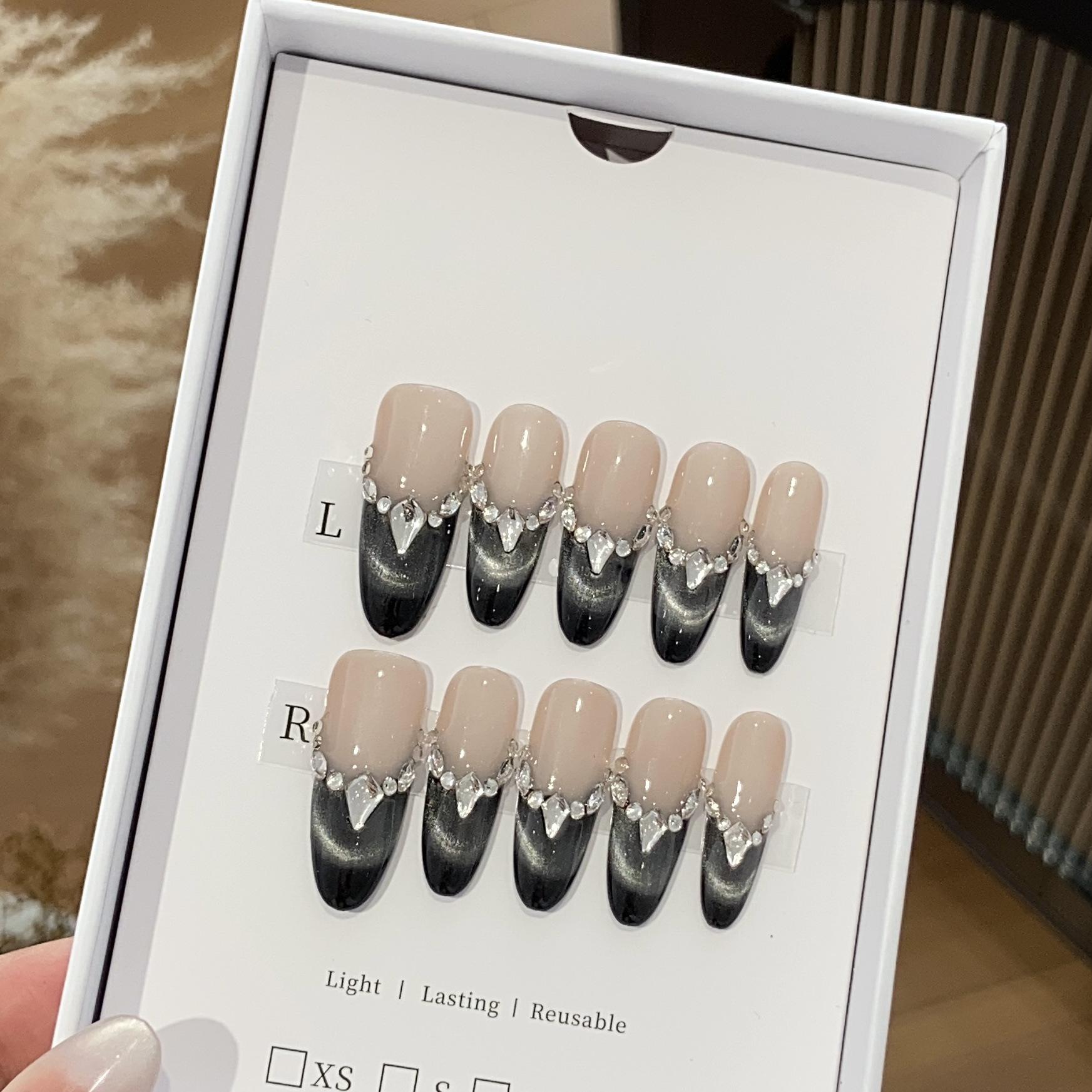 

Черный Galen Pure Handmade Simple Nude Color Gradient Black French Stacked Diamond Smile Cat Eye Boutique L