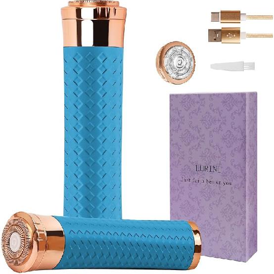 Facial Hair Removal for Women, Painless Rechargeable Hair Removal Device, Comes with 2 Replacement Heads, Portable Electric Shaver/Razor for Face,