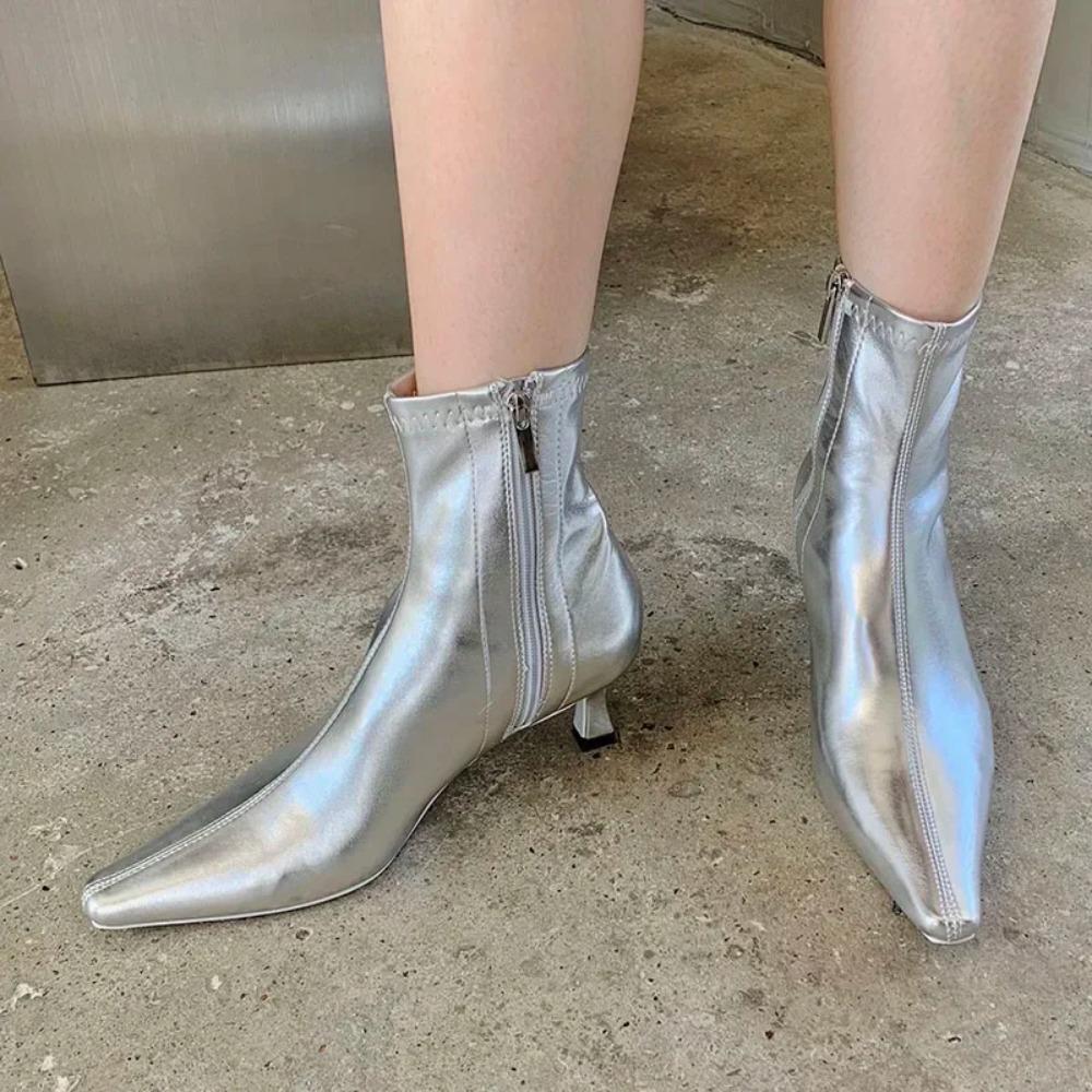 Modische spitze Damen-Ankle Boots mit dünnen niedrigen Absätzen, Frühlingsschuhe, bequemes weiches Leder, kurz, Damengröße 35-42