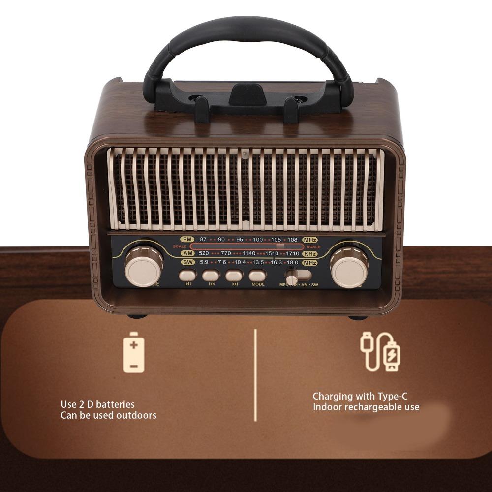 Wood Grain Full Band Radio Bluetooth 5.4 Retro Radio Portable Bluetooth Speaker  Home Use