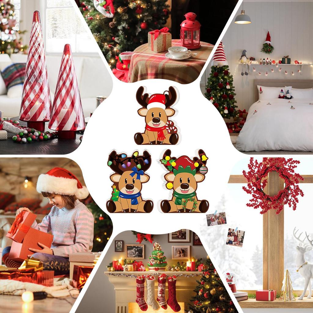 Reindeer Christmas Decor Festive Tiered Tray Decorations 2D Deer Shape 3 Pieces Farmhouse Table Decor For Holiday Indoor Party