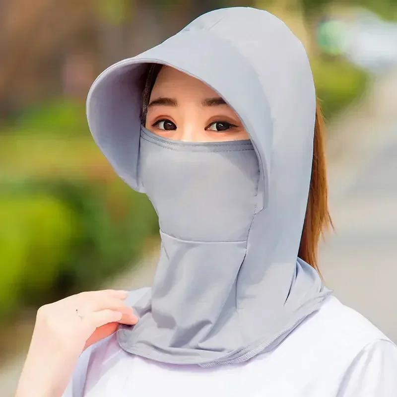 Summer Cycling Ice Silk Sunscreen Cap Anti-UV Sun-proof Hat Soft Breathable Dustproof Lady Covering Large Eaves Cap Sun Hats
