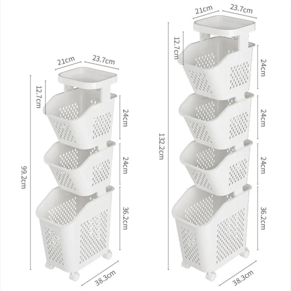 Multilayer Laundry Storage Rack Basket High-capacity Organizer Save Space Dirty Clothes Shelf with Wheels Rolling Laundry Basket