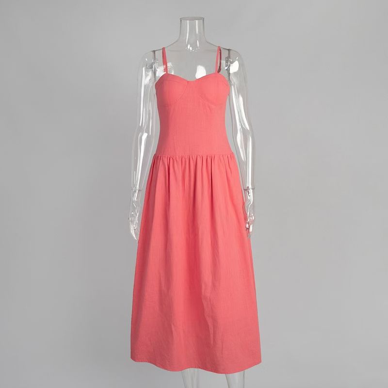 

Fashion Style New Arrival Fashion All-Match Sexy Sling Backless Dress Beach Dress Sling Sexy Dress Pinkish Red L