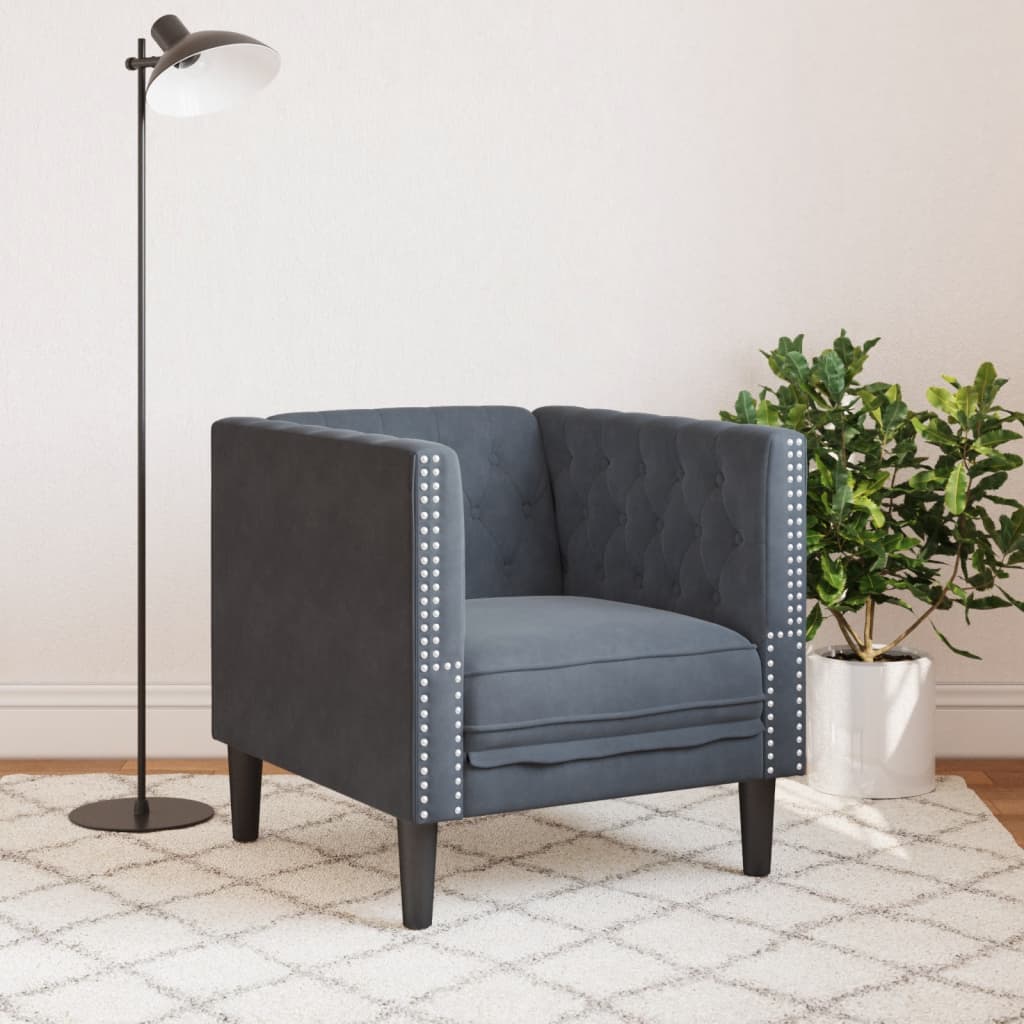 Vidaxl Fotel Chesterfield, Ciemnoszary, Tapicerowany Aksamitem