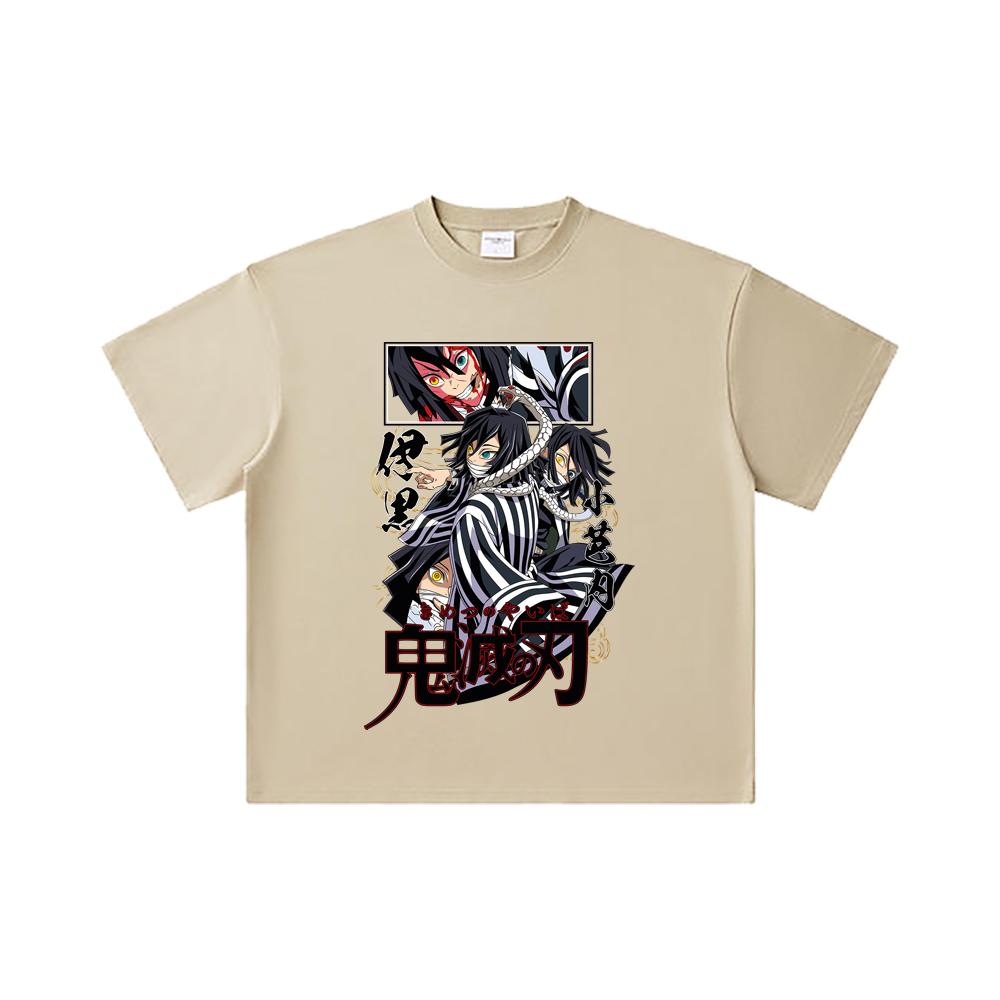 260 GSM Double Yarn 32 Count 100% Cotton Demon Slayer V95 Iguro Print Unisex Heavy Cotton T Shirt