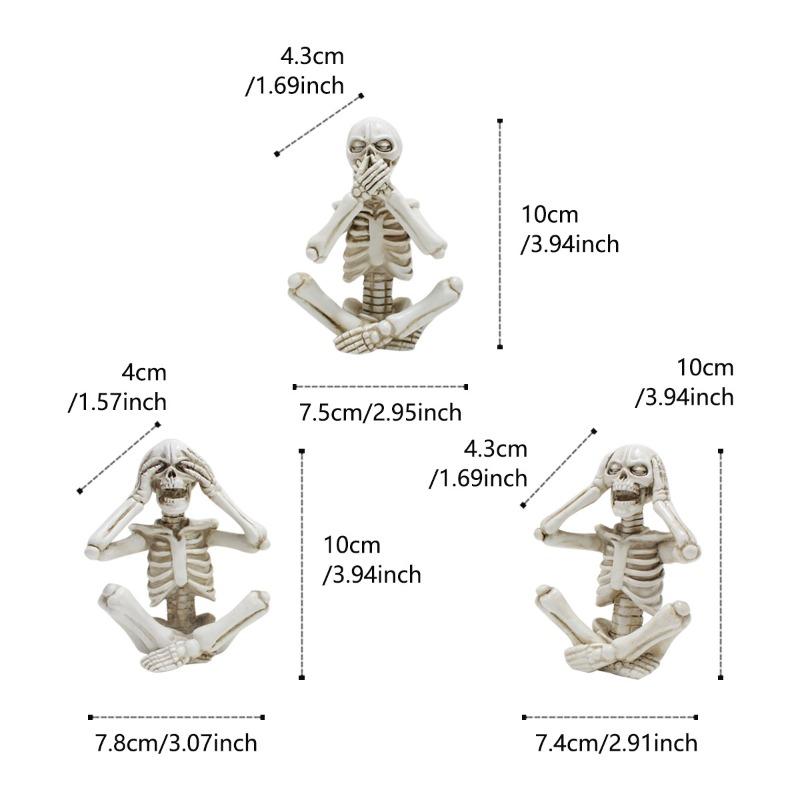 Don t Listen, Don t Look, Don t Speak. Skull Figurine, Halloween Home Miniature Skeleton Decoration Resin Handicraft Three No Skeletons