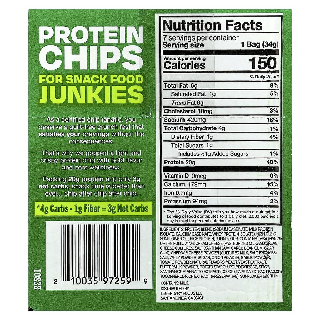 Popped Protein Chips, Jalapeno Cheddar, 7 Bags, 34G (1.2Oz) Each