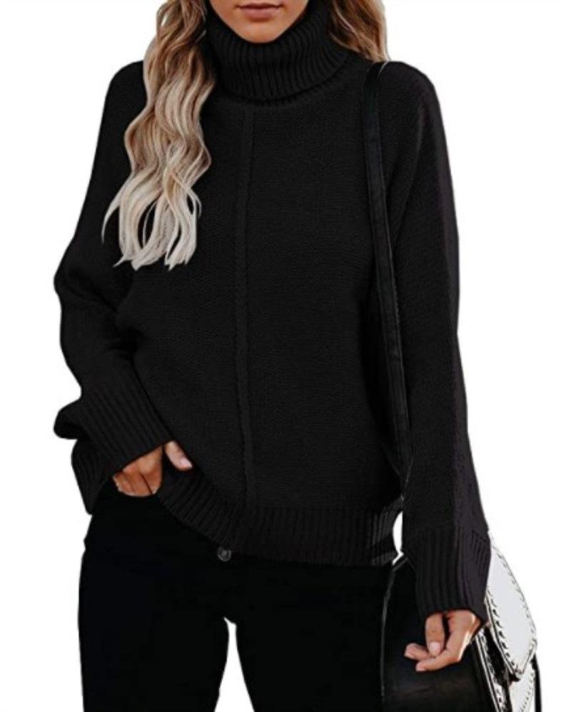 Pullovers Fashion High Neck Loose OL Commuter Knit Big Size Women Pullover Casual Long Sleeved Pullover Soft Elegant Basic Knitted Tops