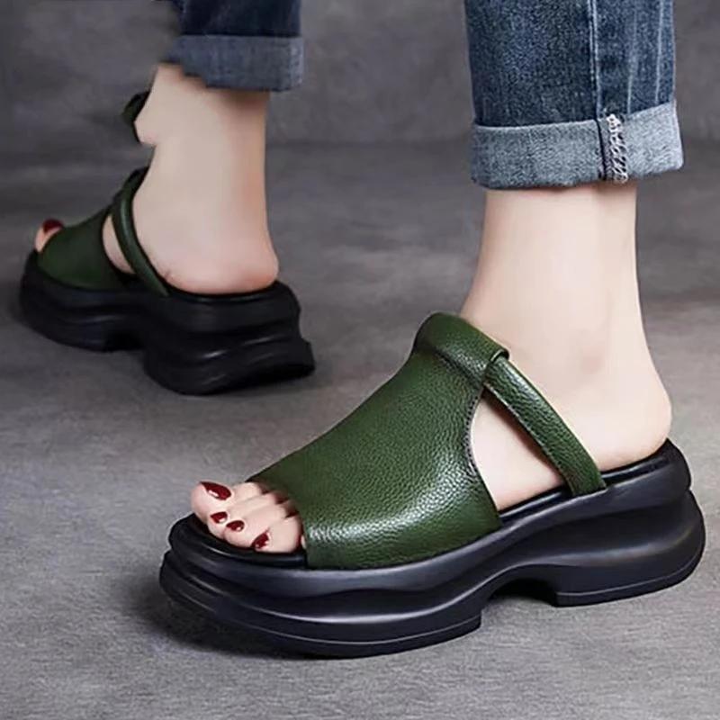 Sandali Moda da Donna con Zeppa Spessa per Aumentare l'Altezza Sandali Versatili Monopezzo con Suola Morbida Retrò