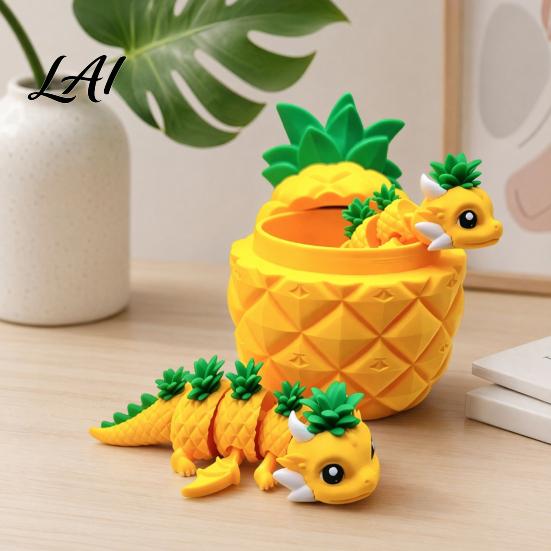 Small Item Storage Jar 3D Printed Pineapple Dragon Figurine Creative Fidget Toys Movable Joints Desk Organizer Toy Flexible Stress Relief Toys for