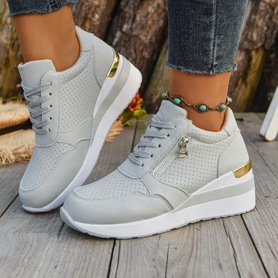 2025 Damen Schuhe Mode Keilabsatz Plateau Sneaker Vier Jahreszeiten Freizeitschuh Schnürschuh Keilabsatz Vulkanisierte Schuhe Damen Tennisschuhe