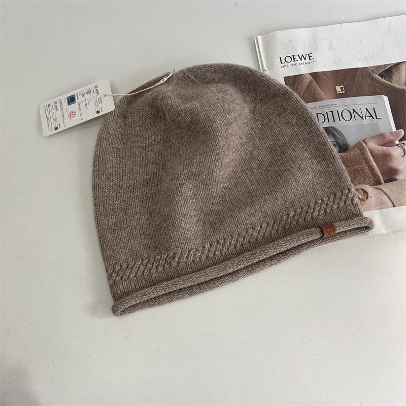 All-wool Knitted Hat, Autumn and Winter Loose Push Hat, Women's Ear Protectors, Headgear, Thermal Cover Hat, Wool Hat