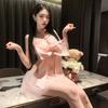 Ladies' Sexy Lingerie Sexy Bow Hollow Out Exposed Breast No Shedding Hanging Neck Strap Mesh Midnight Charm Hot Set