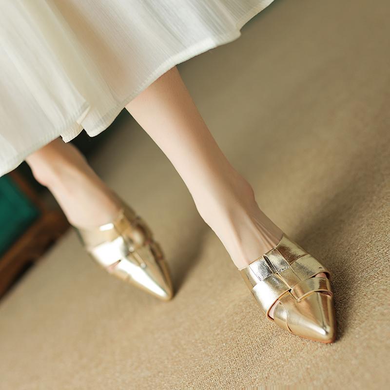 Fashion 2024 New Summer Women Shoes Pointed Toe Mules Women Solid Genuine Leather High Heel Mules Outside Slipper for Women Sandals