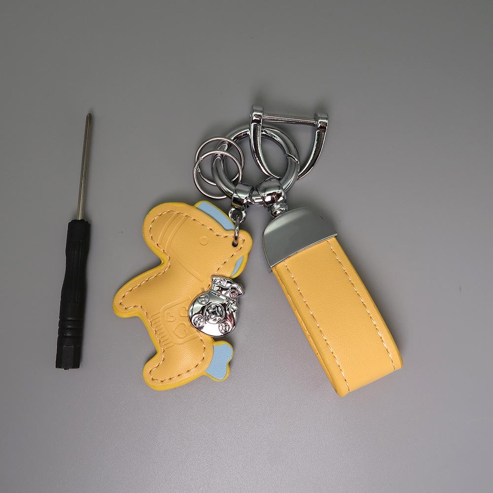 Instant Wealth Leather Keychain with Cartoon Pony Pendant for Couples – Trendy Bag and Car Accessory
