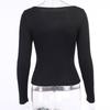 Autumn Fashion Women Sexy Hollow Out Slim Fit Long Sleeve Casual Round Neck Shirt Solid Black Tops T Shirt 5 Colors