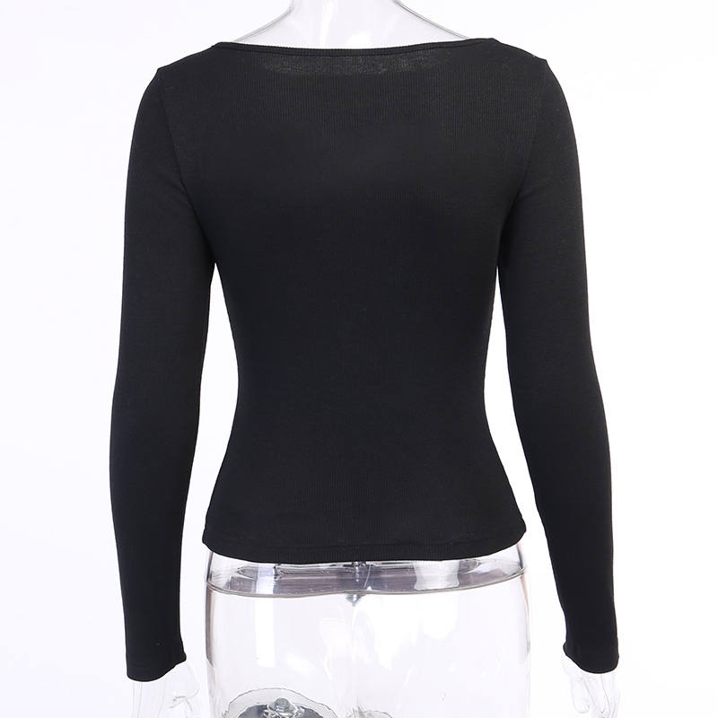 Autumn Fashion Women Sexy Hollow Out Slim Fit Long Sleeve Casual Round Neck Shirt Solid Black Tops T Shirt 5 Colors