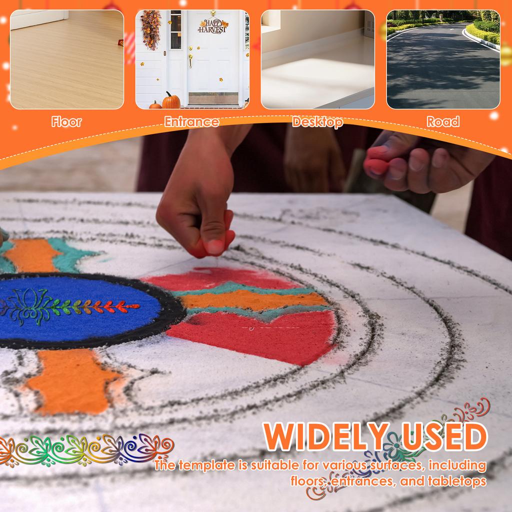 8Pcs Diwali Rangoli Stencils 11.8inch Wood Rangoli Painting Stencil Tool DIY Making Kit for Floor Crafts Festival Decor