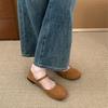 2025 Spring and Summer New Fairy Ballet Shoes Square Head Shallow Mouth Late Evening Wind One-word Buckle Mary Jane Shoes Suede Ladyshoes
