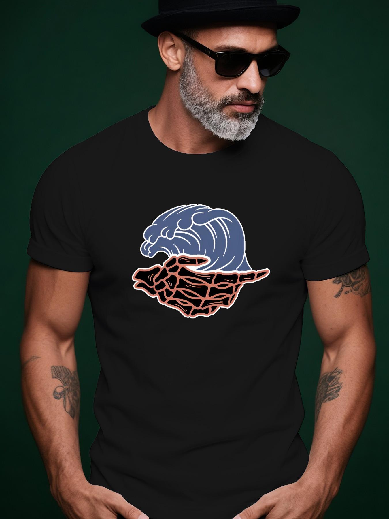 Skull Wave Trendy Streetwear Summer Casual Round Neck Sho... S