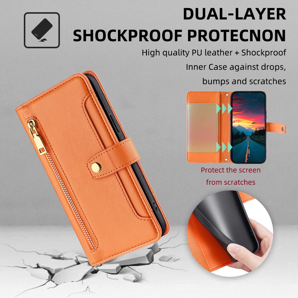 For Samsung Galaxy M55 5G/C55 5G/F55 5G Wallet Case PU Leather Zipper Phone Cover with 2 Straps