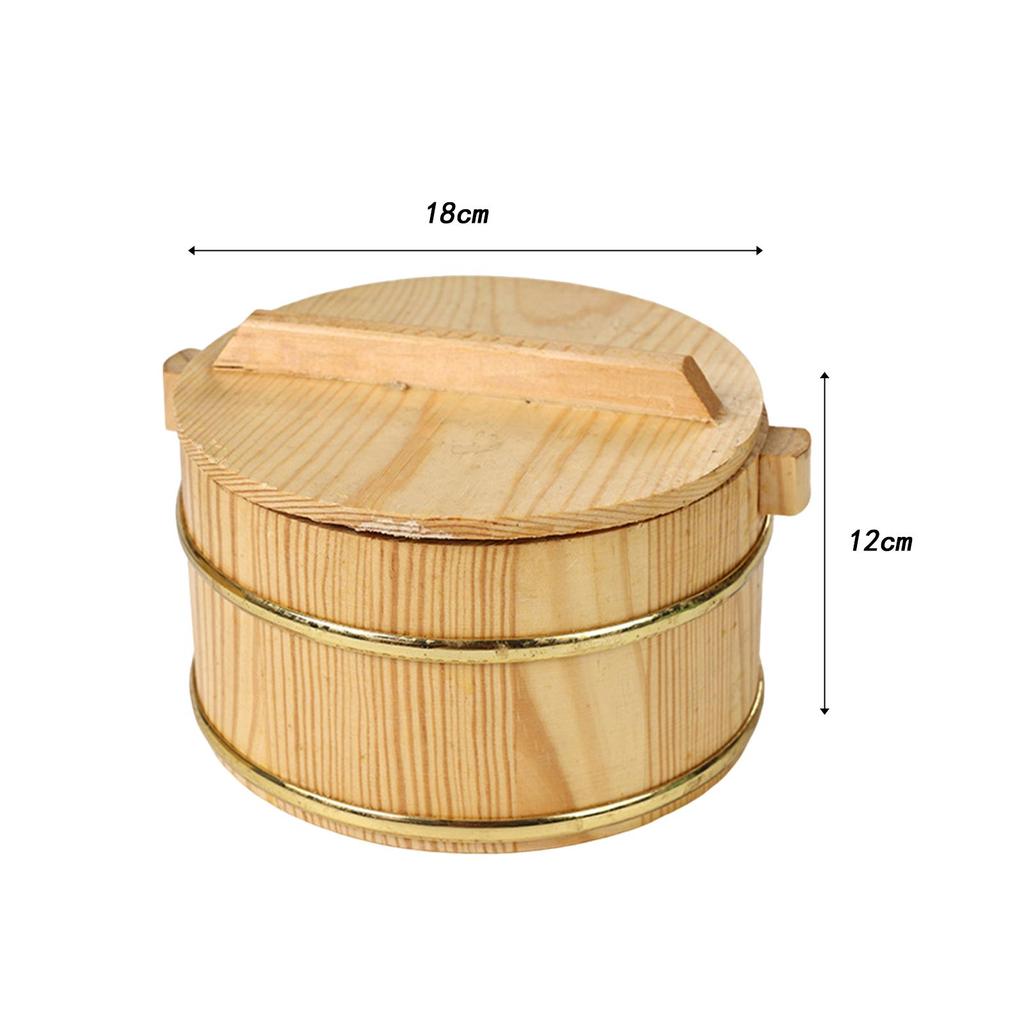 דלי אורז לאידוי מעץ קערת אורז לסושי קערת אורז עגולה רב פעמית מונעת הידבקות עם מכסה למסעדה מנות ראשונות חטיפים