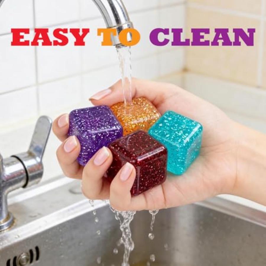 12 Pack Glitter Stress Cube Fidget Toys - Sensory Squeeze Toys For Stress And Anxiety Relief, Squishy Ice Cube Fidgets For Calm