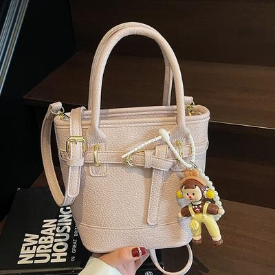 Spring and Summer Hot Sale Simple Lychee Pattern Texture Portable Bucket Bag Casual Commuting Versatile Solid Color Messenger Women's Bag