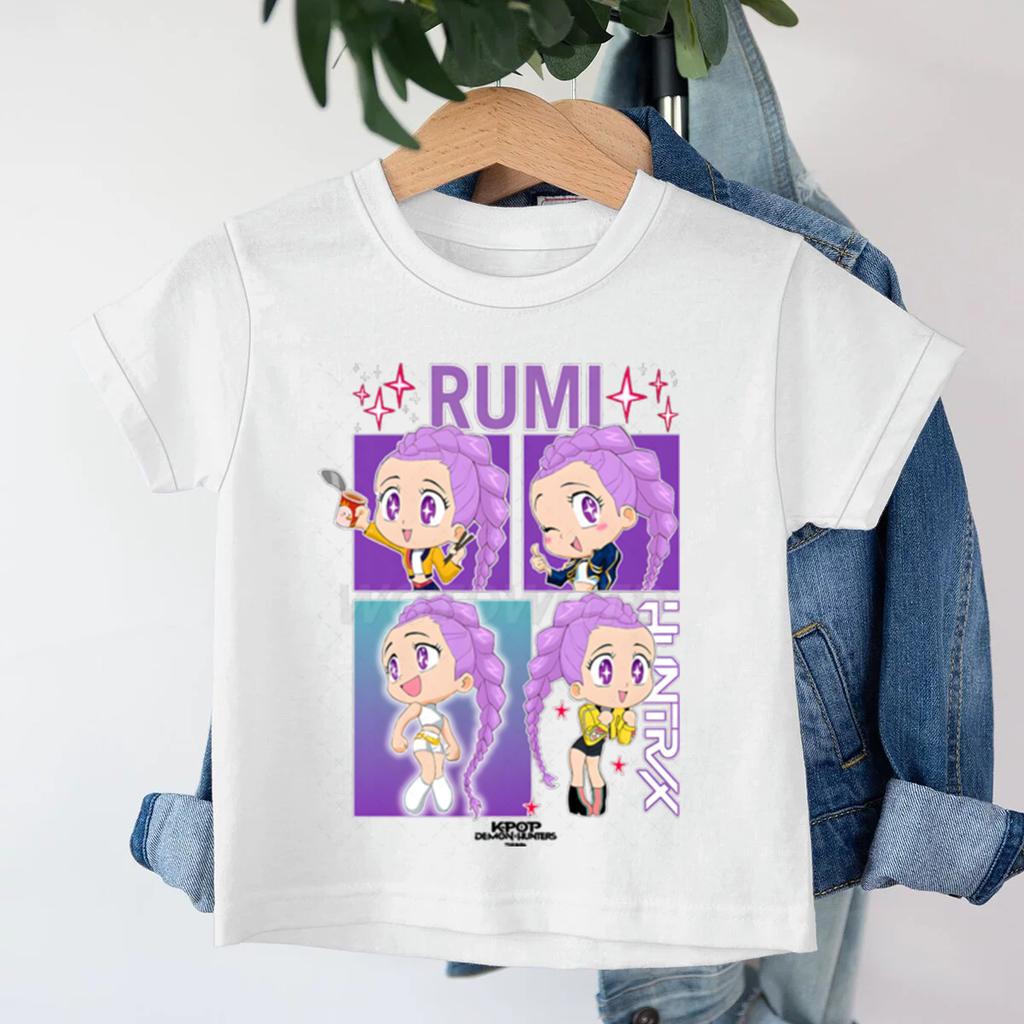KPop Demon Hunters Rumi Fashion Kids T-shirt Summer Short Sleeve Tshirt Children Clothing Cute Cartoon Girls Tee Tops Fans Gift