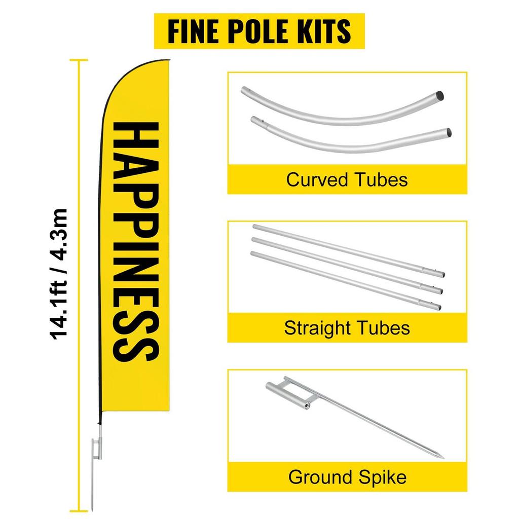 Advertising Flag Pole, 12 X Feather Flag Bundles with Ground Spike, 16 Ft Windless Flag Pole Sets with Ground Mounting Stake, 6pcs Swooper Flag Pole