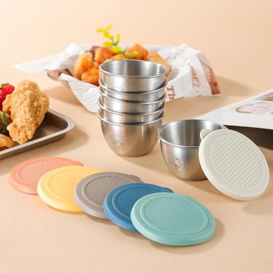 Salad Dressing Container 1.6oz Leakproof Airtight Dip Container with Lids Reusable Stainless Steel Condiment Cups for Lunch Boxes Picnics And Travel
