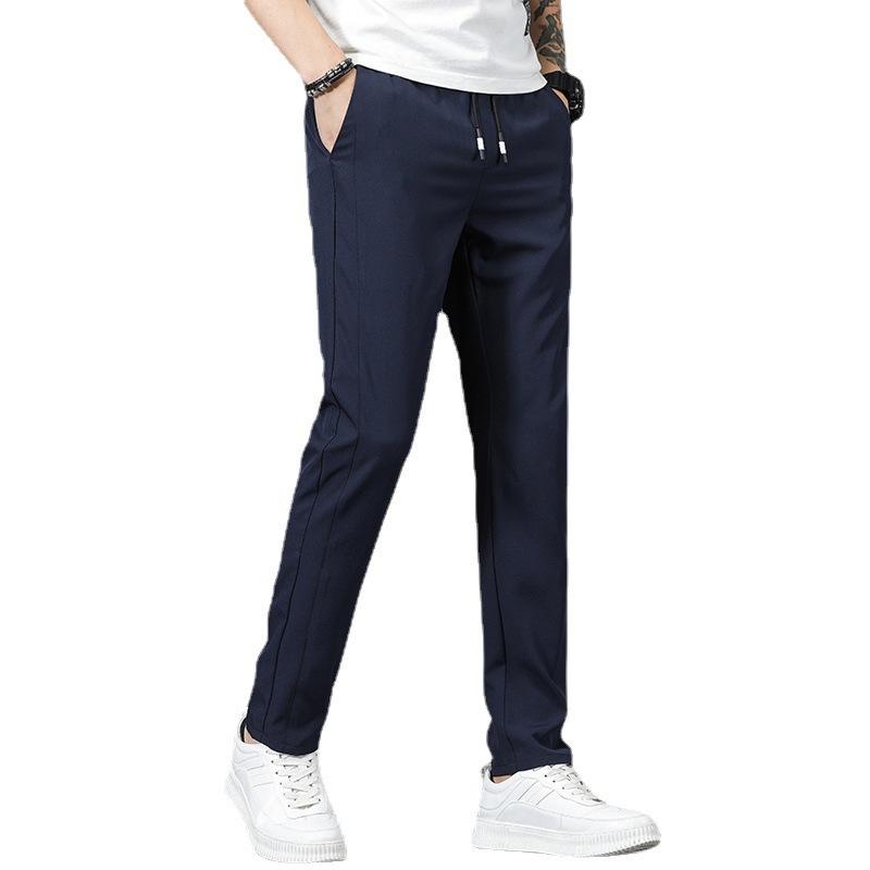 Letní tenká část pánské ležérní kalhoty volné korejský trend rovné letní polyesterové ledové hedvábné sportovní kalhoty mužské