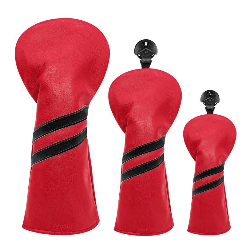 3pcs Waterproof Striped Golf Club Headcovers #1 #3 #5 Wood Headcovers Driver Fairway Woods Cover PU Leather Head Covers