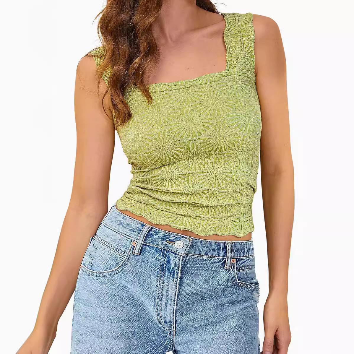 Женские укороченные топы с квадратным вырезом и широкими бретелями, топы на выход с цветочным принтом, облегающие укороченные топы с отделкой в виде салата S