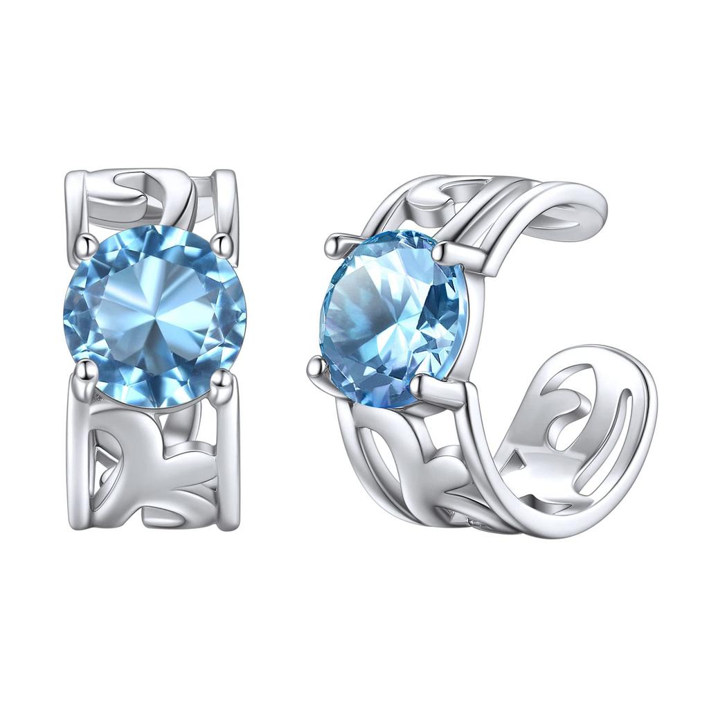 ChicSilver Sterling Silver 925 Ear Cuff for Women - Popular Earrings (No Piercing Required) - Zirconia (March Birthstone) - Arabesque Design