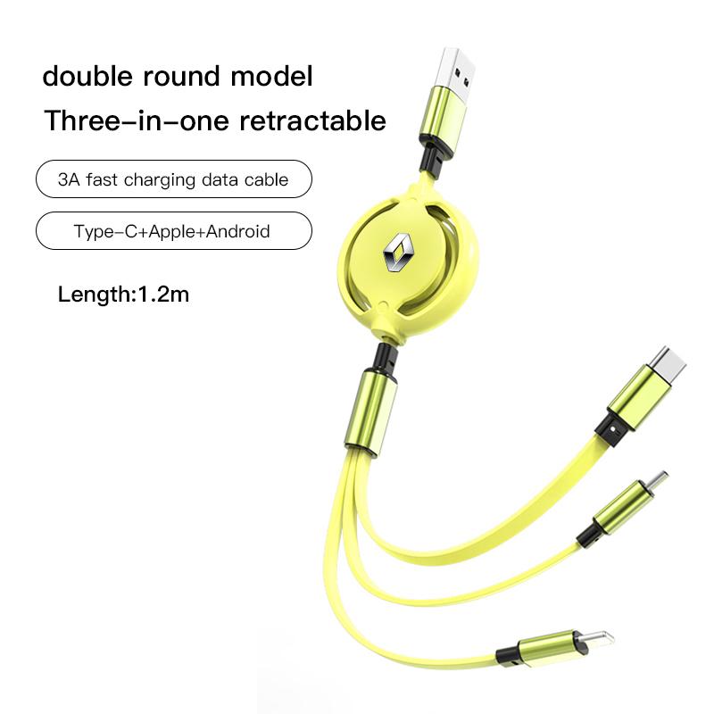 2026 Hot For Renault Interior Stickers Car Interior 3 In 1 Micro USB Type C Fast Charging Cable Wire For Renault Kadjar Clio QM6