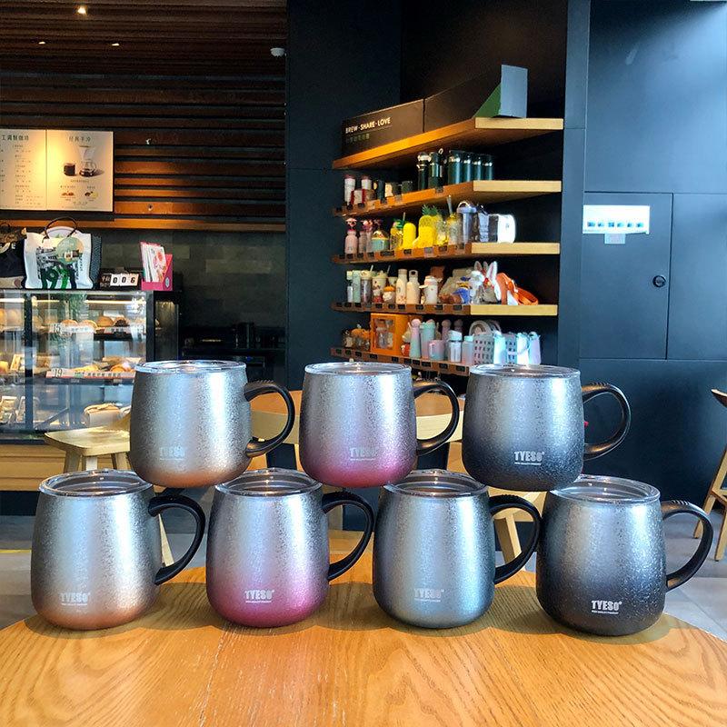 TYESO 473ml Vaccum Flask Stainless Steel Gradient Coffee Mug with Visible Lid Keep Cold & Hot Water Cup Office Desktop Drink Cup