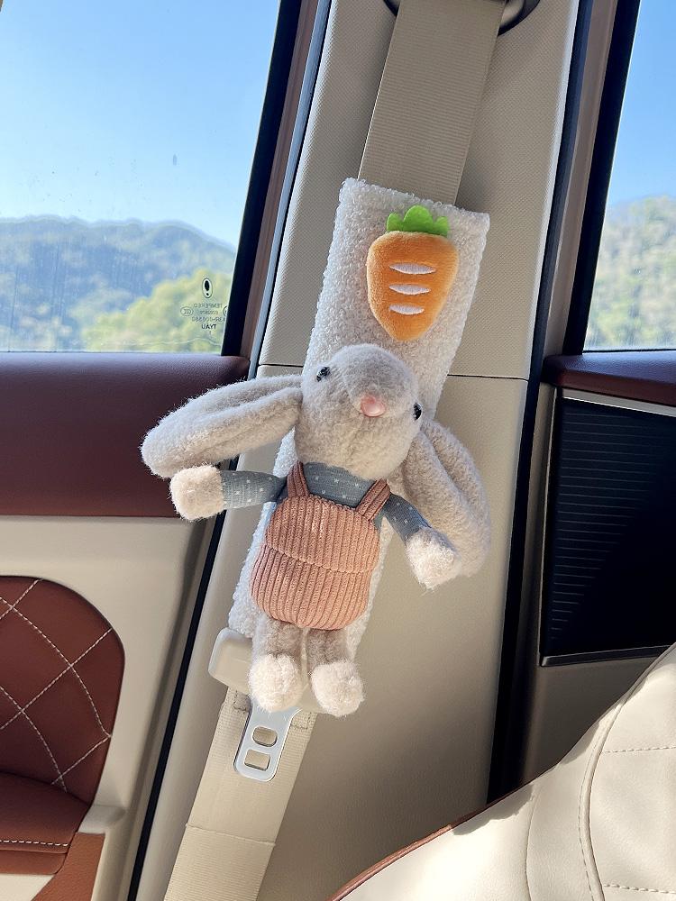 Car Seat Belt Shoulder Cover Women Cute Plush Plushie Bunny Bear Car Accessories Safety Pad Universal Decor for Women Girls