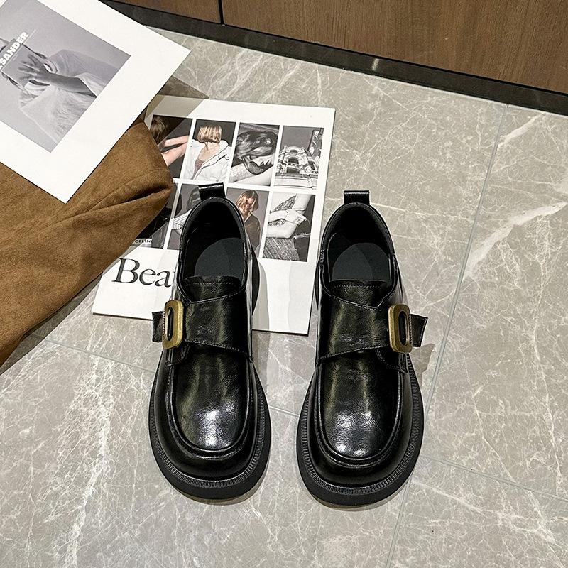 Retro platform loafers women's new spring and autumn Mary Jane shoes thick heel round head versatile fashion British small leather shoes