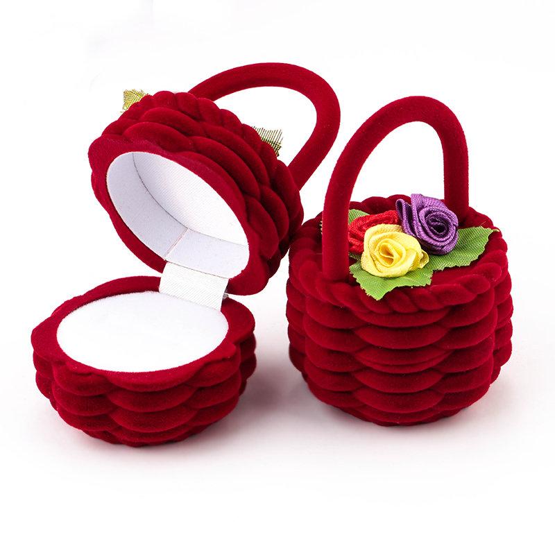 

1 Piece cute Flower basket Velvet Wedding Engagement Ring Box Gift Box Holder for Earrings Necklace Display Jewelry case красный