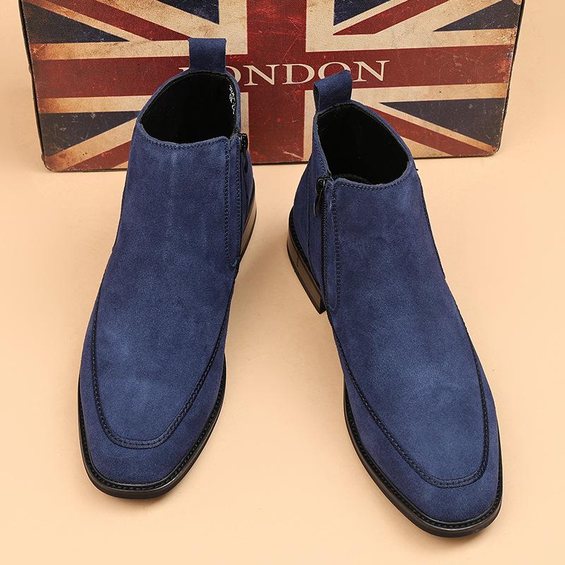 

Модная новая осенняя мужская обувь, модные повседневные кожаные ботинки в британском стиле, матовые короткие ботинки в корейском стиле, замшевые ботинки челси для мужчин 44 синий
