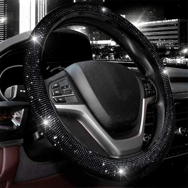 Car Steering Wheel Cover with Bling Full  Crysta Diamond Carbon Fiber Universal Protector Suitable 36-38cm Vehicle 