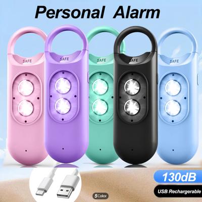 Rechargeable Safety Alarm Keychain 130dB Loud Alarm with LED Strobe Light Keys Backpack Water Resistant Safety Alert Device for Women Night Travel