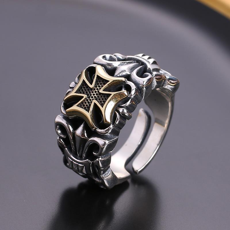 Men Hip Pop Embossed Cross Open Ring