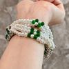 Emerald French Retro Diamond Pearl Earring Set with Exquisite Beaded Bracelet